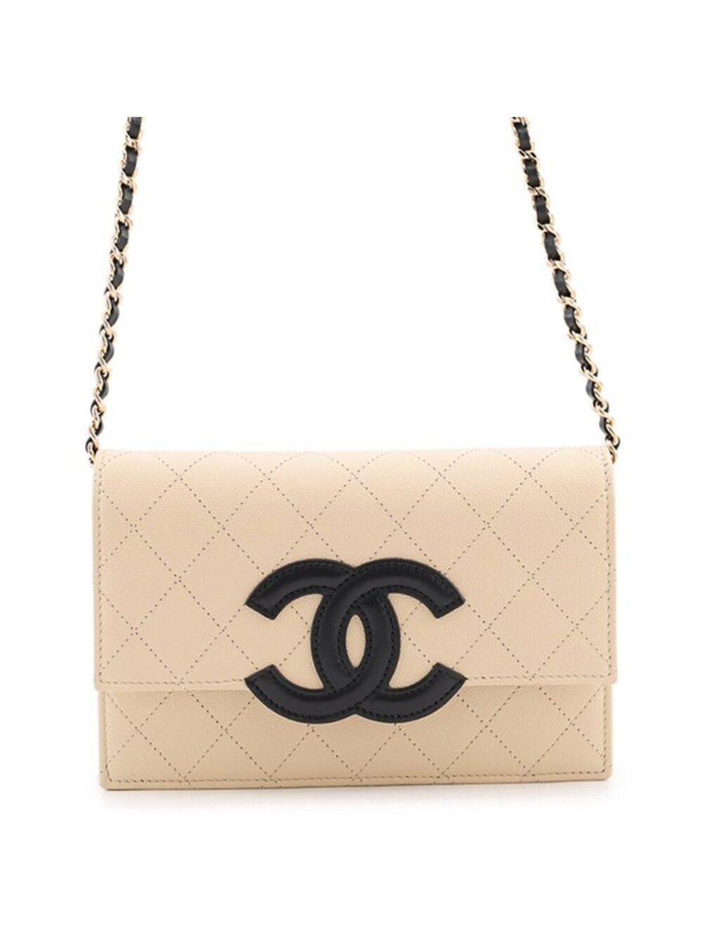 Chanel Chain Wallet CC Logo Caviar Leather Shoulder Bag